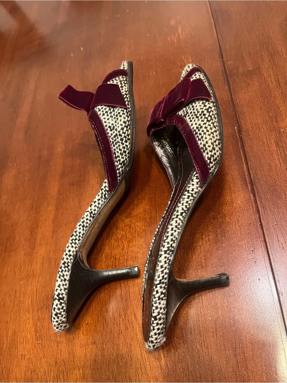 Coach candi tweed kitten heels sandles velvet bow made in Italy 8.5 soho y2k vtg